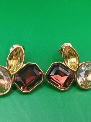 Rozsdamentes acél fülbevaló, 21×22 mm, három különböző színű üvegkővel