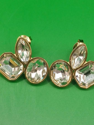 Rozsdamentes acél fülbevaló, 21×22 mm, három különböző színű üvegkővel