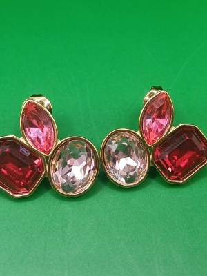 Rozsdamentes acél fülbevaló, 21×22 mm, három különböző színű üvegkővel